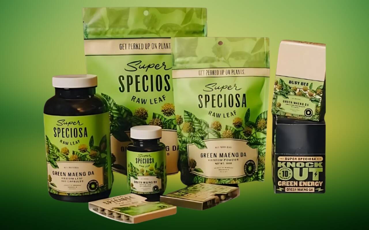 Super Speciosa product lineup featuring powders capsules gummies and tablets with premium packaging
