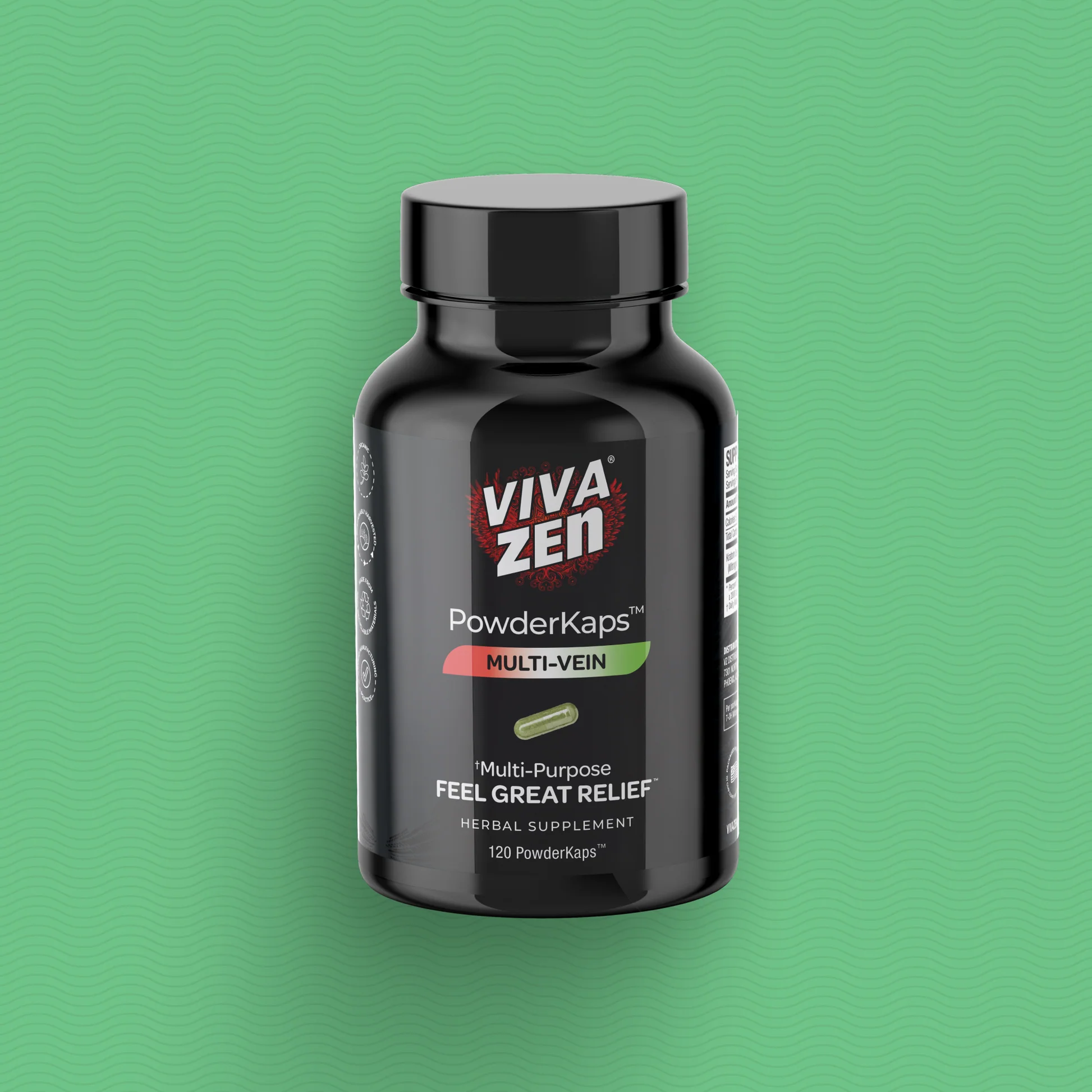 Vivazen kratom shot bottle showing serving size information and dosage recommendations on label