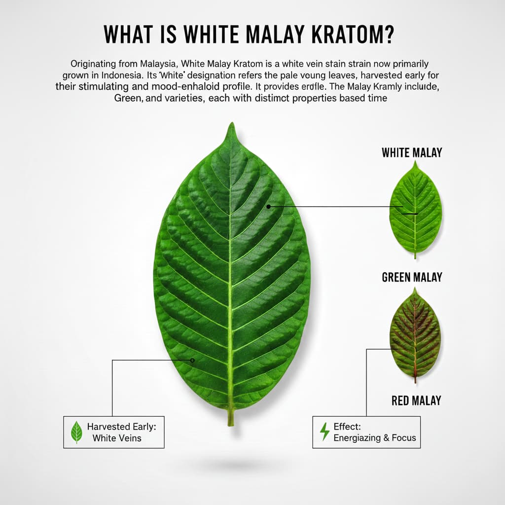 White Malay Kratom powder showing characteristic pale green color of white vein kratom from Southeast Asia